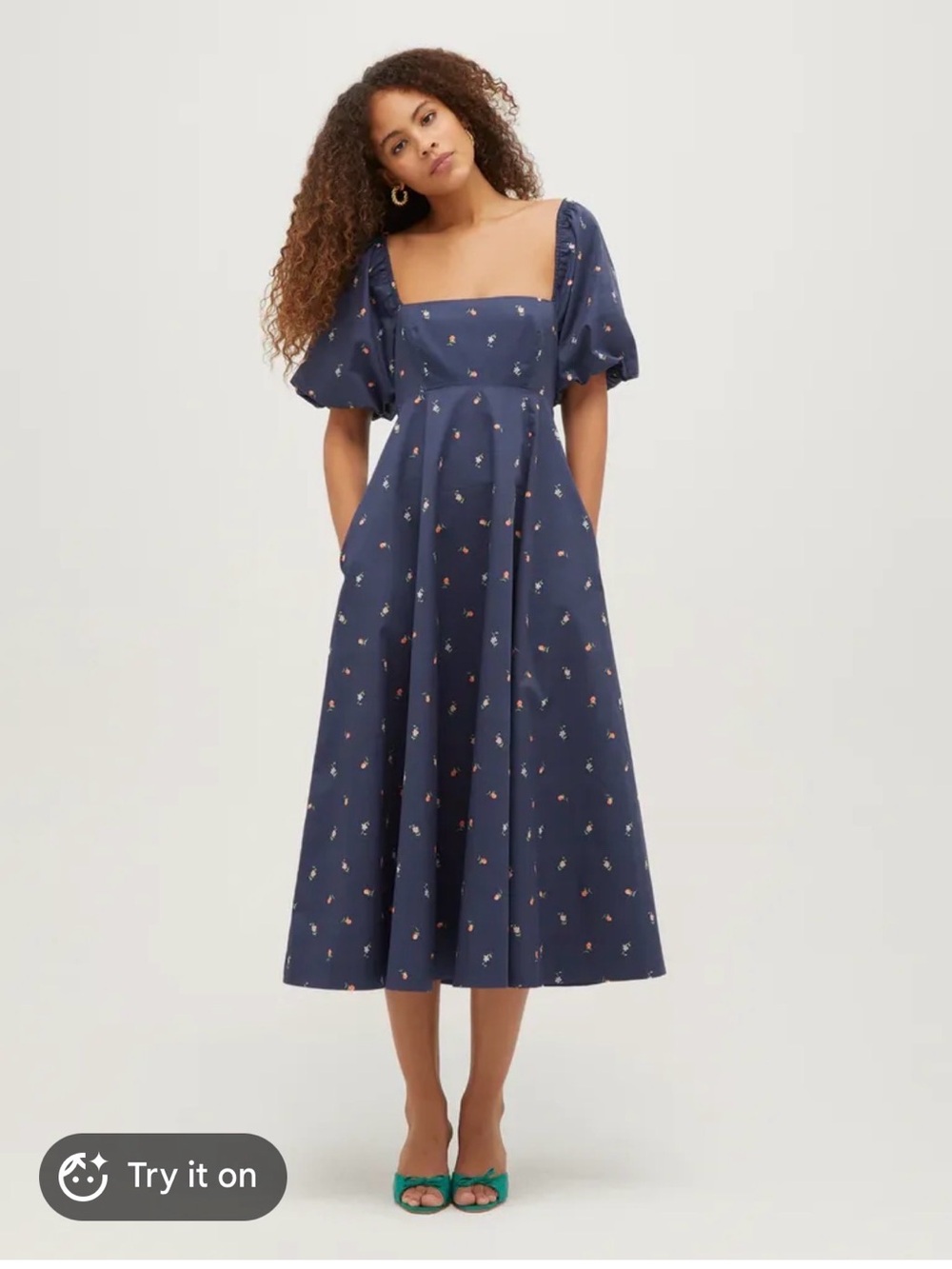 Hill House Matilda Navy Floral Square-Neck Midi Dress
